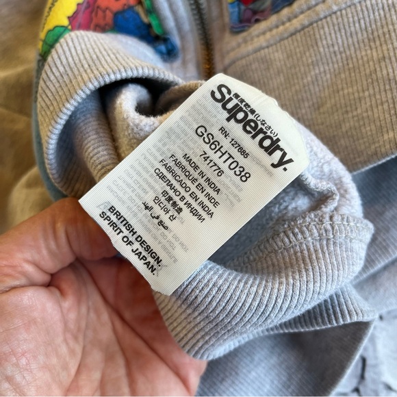 Superdry Full Zip Sweatshirt Medium Gray World Map Womens Unisex Globe Travel - Picture 10 of 15
